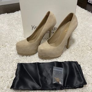 YSL Tribtoo Nude Suede Pumps Sz. 36.5